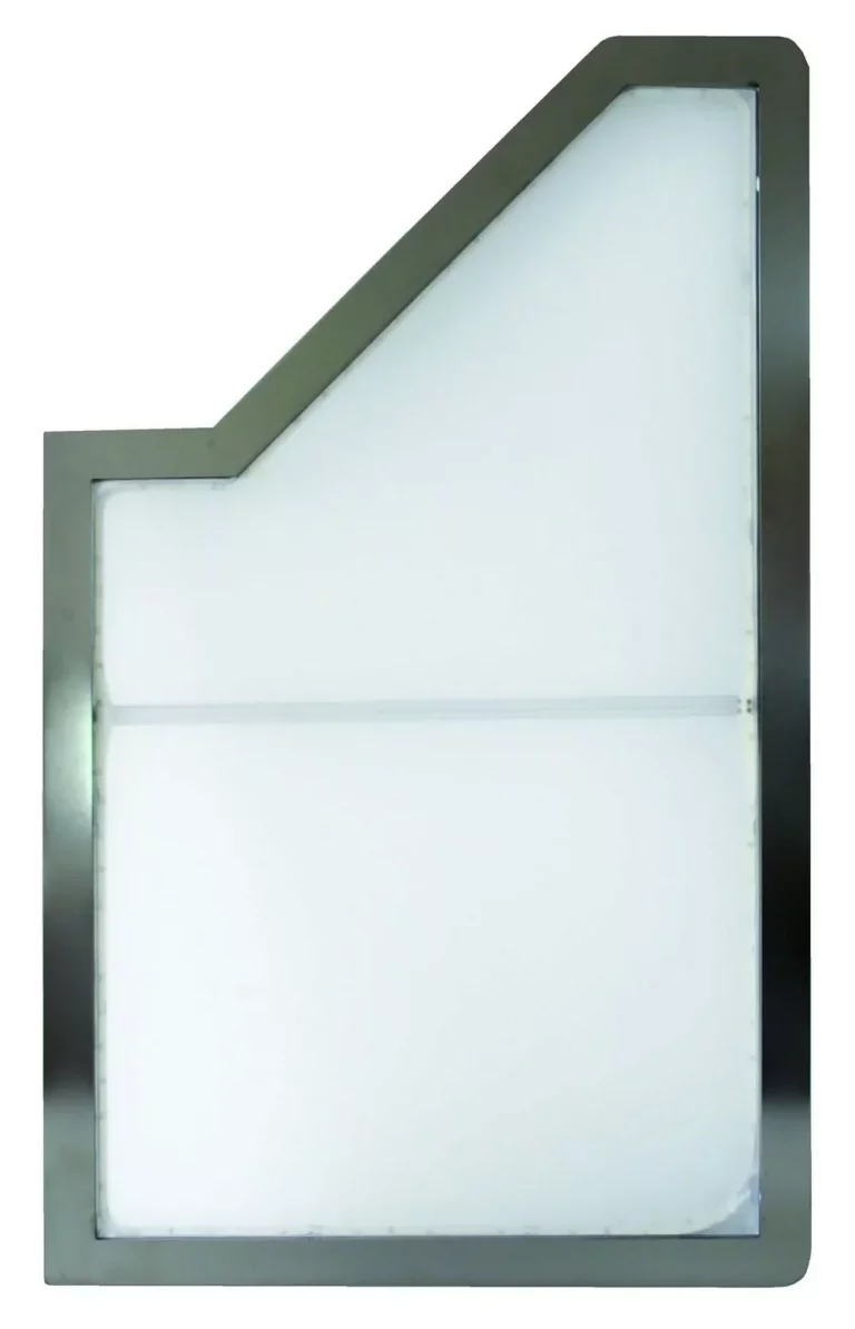 Professioneller CG-Verteiler und Laminar Flow Sterilluftverteiler in asymmetrischer Metallrahmenkonstruktion für Reinraumtechnologie.